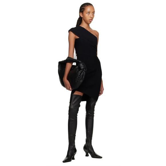 Women's Designer Bottega Veneta Black Knee High Leather Almond Boots size 39.5